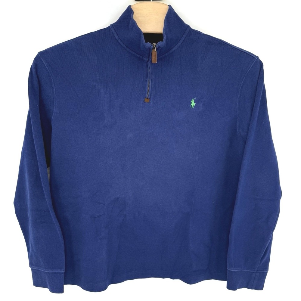 Polo Ralph Lauren Pullover Men XL Navy Blue Quarter-Zip Cotton Embroidered Pony